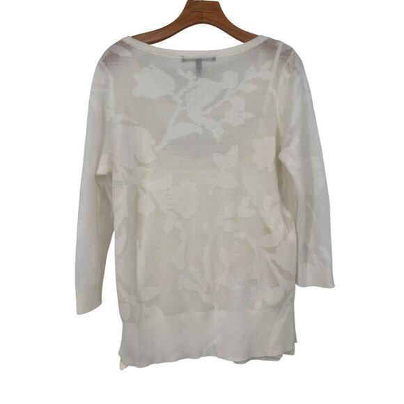 White House Black Market Womens Floral Sheer Knit Sweater cami Ivory size large - Picture 3 of 5